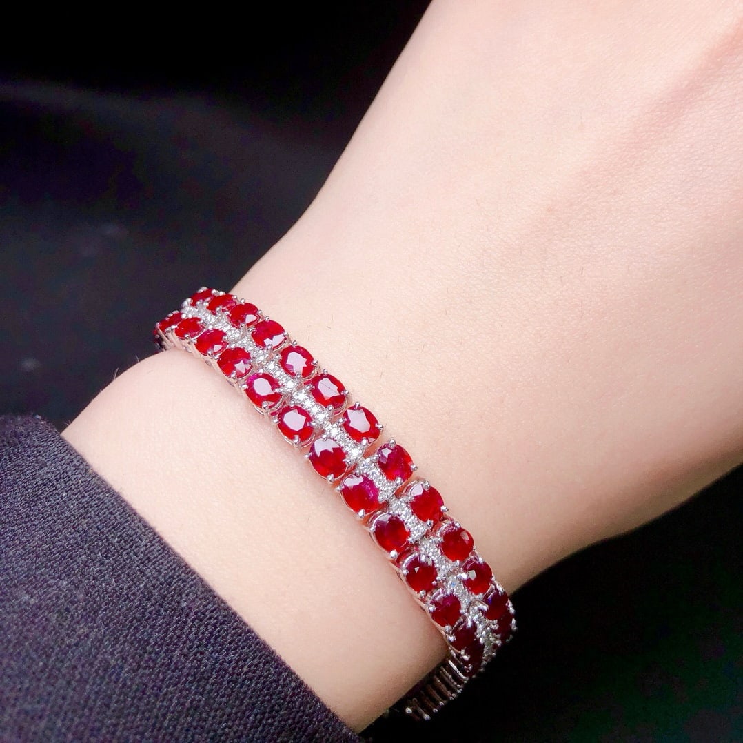 14k Gold 18.46 Ctw Natural Ruby & Diamond Bracelet - 7