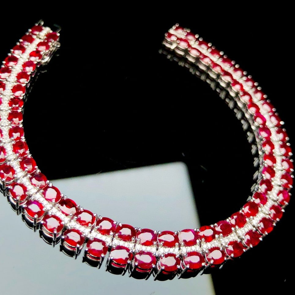 14k Gold 18.46 Ctw Natural Ruby & Diamond Bracelet - 8