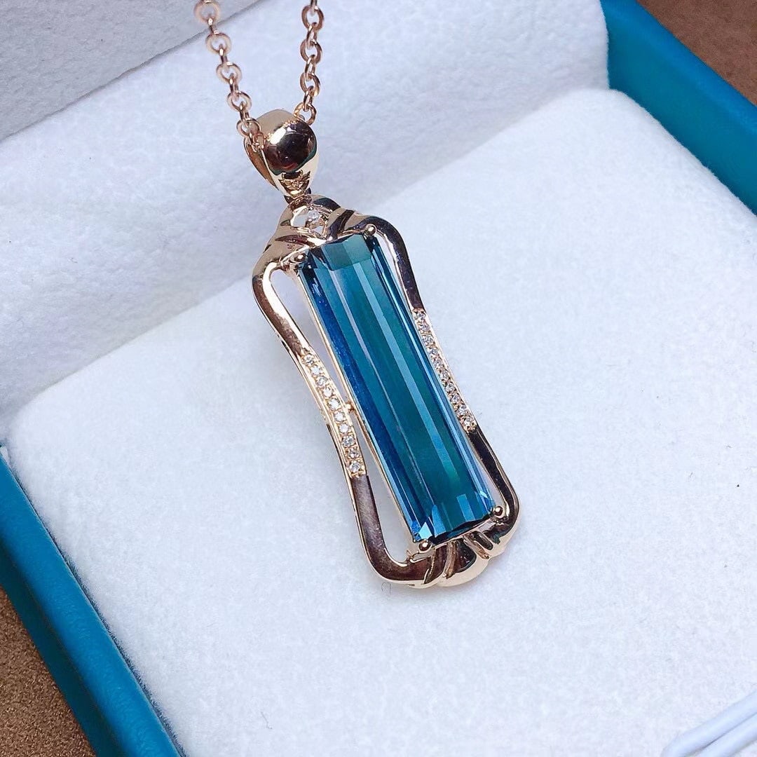 14k Gold 7.2 Ct Natural Tourmaline & Diamond Pendant( Without Chain ) - 4