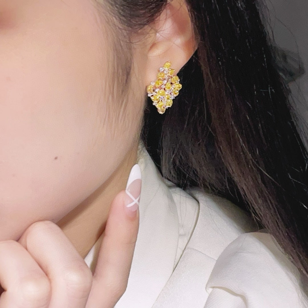14k Gold 5.26 Ctw Natural Yellow Diamond & Diamond Earrings - 3