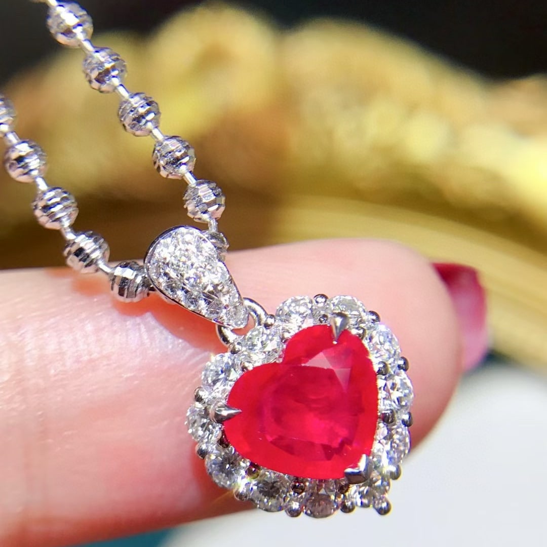 14k Gold 1.98 Ctw Natural Ruby & Diamond Pendant( Without Chain ): Ref:231007180 // gold content:14k gold // main gemstone:ruby // shape:heart // carat weight:1. 34ct // color:red // treatment:natural // // adjacent gemstone 2 : diamond // shape:round // carat