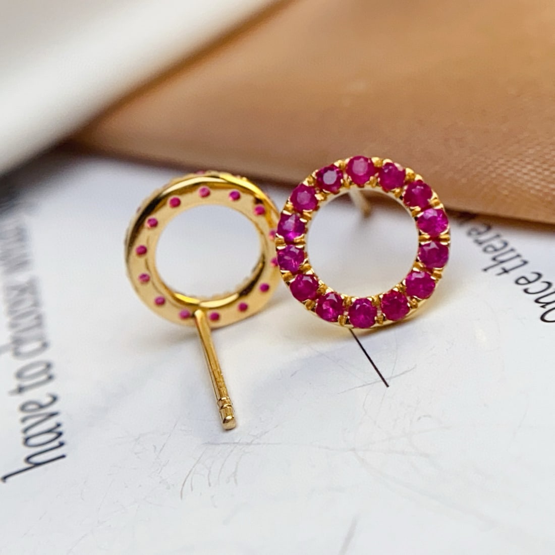 14k Gold 1 Ct Natural Ruby Earrings - 3
