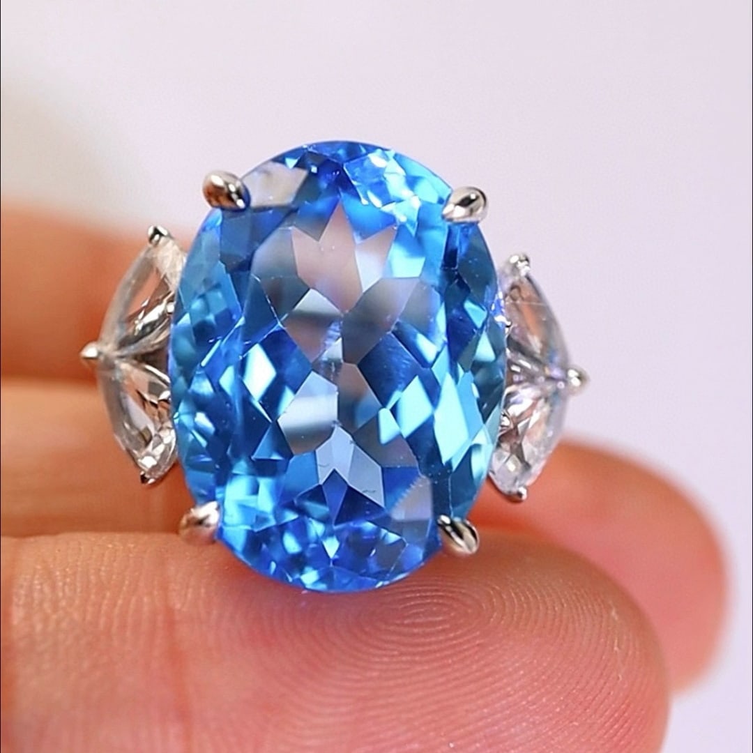 14k Gold 14.21 Ctw Natural Topaz & Sapphire Ring - 5