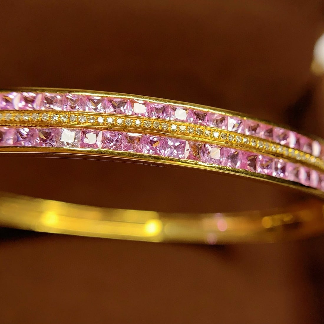 14k Gold 6 Ct Natural Sapphire & Diamond Bangle - 2