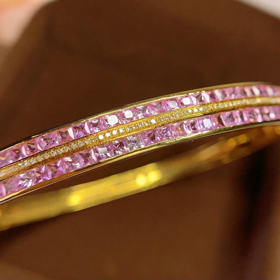 14k Gold 6 Ct Natural Sapphire & Diamond Bangle - 3