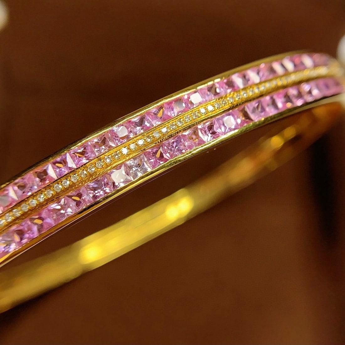 14k Gold 6 Ct Natural Sapphire & Diamond Bangle - 4