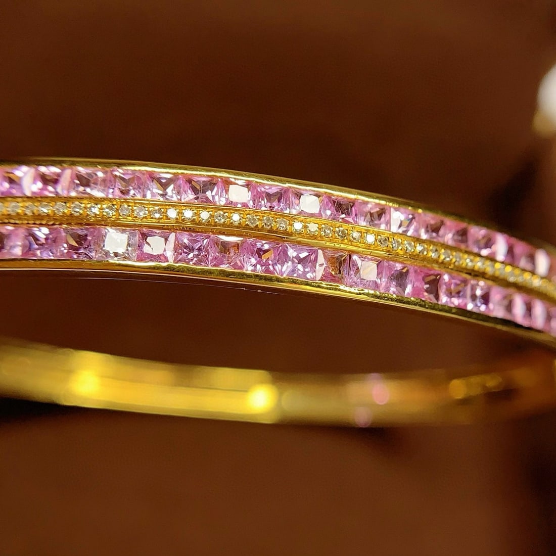 14k Gold 6 Ct Natural Sapphire & Diamond Bangle - 5