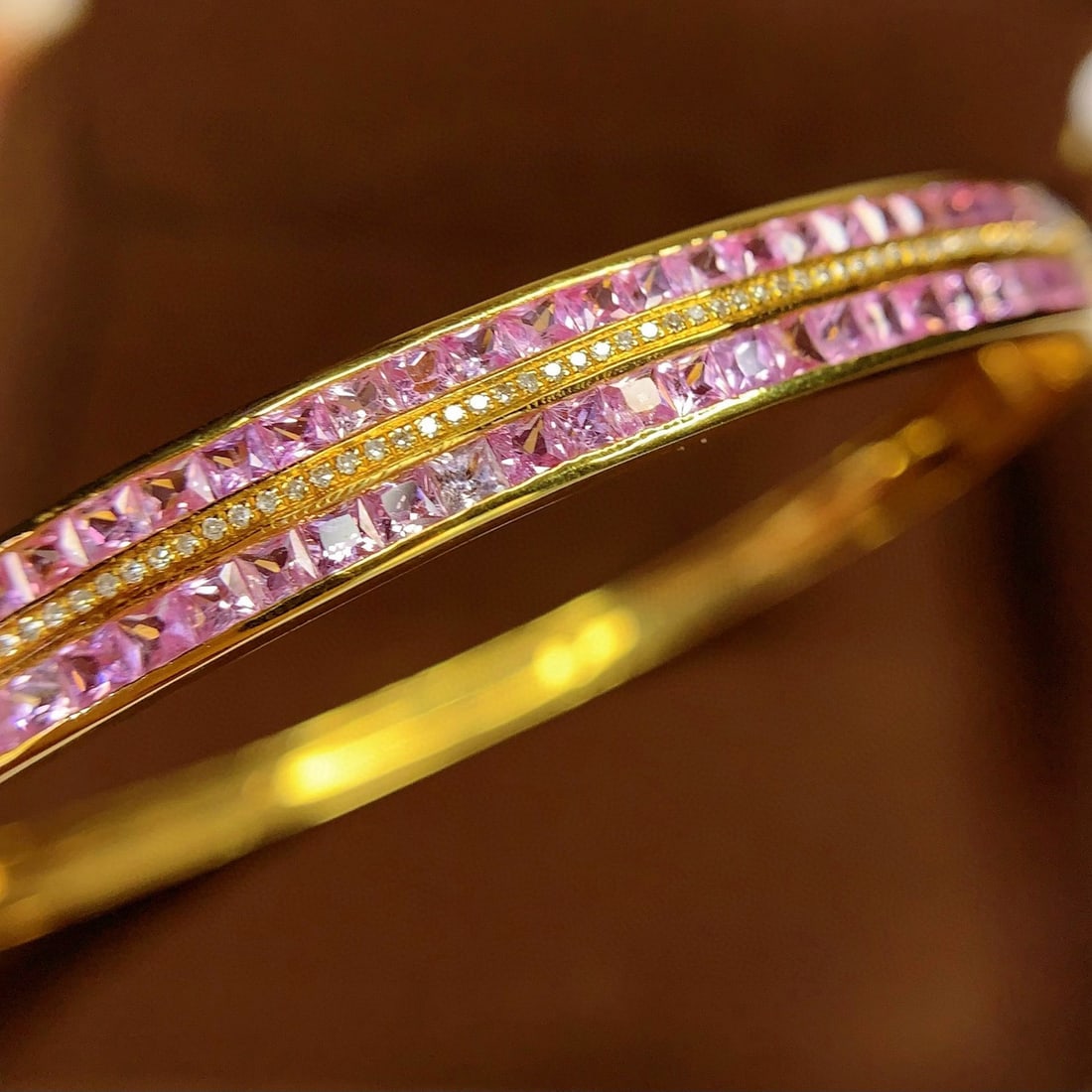 14k Gold 6 Ct Natural Sapphire & Diamond Bangle - 7