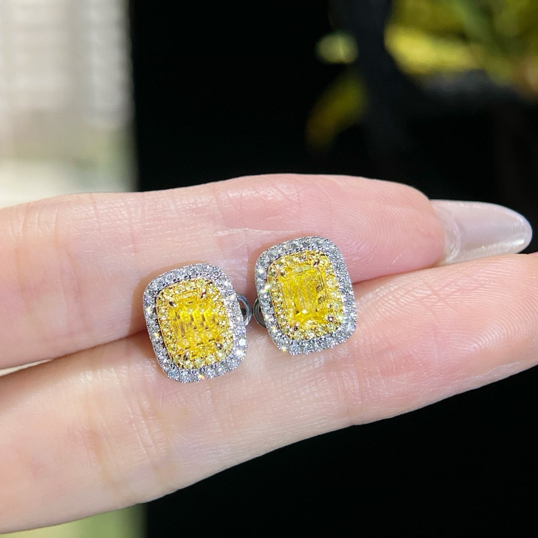 14k Gold 2.49 Ctw Natural Yellow Diamond & Diamond Earrings - 2