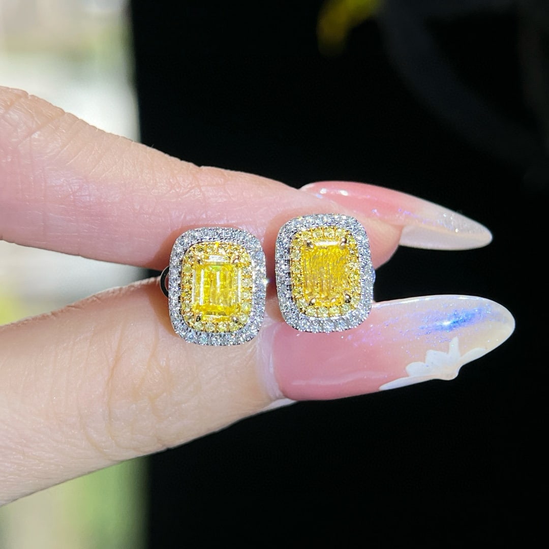 14k Gold 2.49 Ctw Natural Yellow Diamond & Diamond Earrings - 3