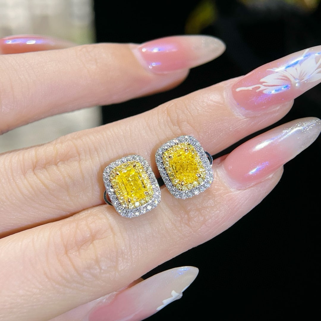 14k Gold 2.49 Ctw Natural Yellow Diamond & Diamond Earrings - 4