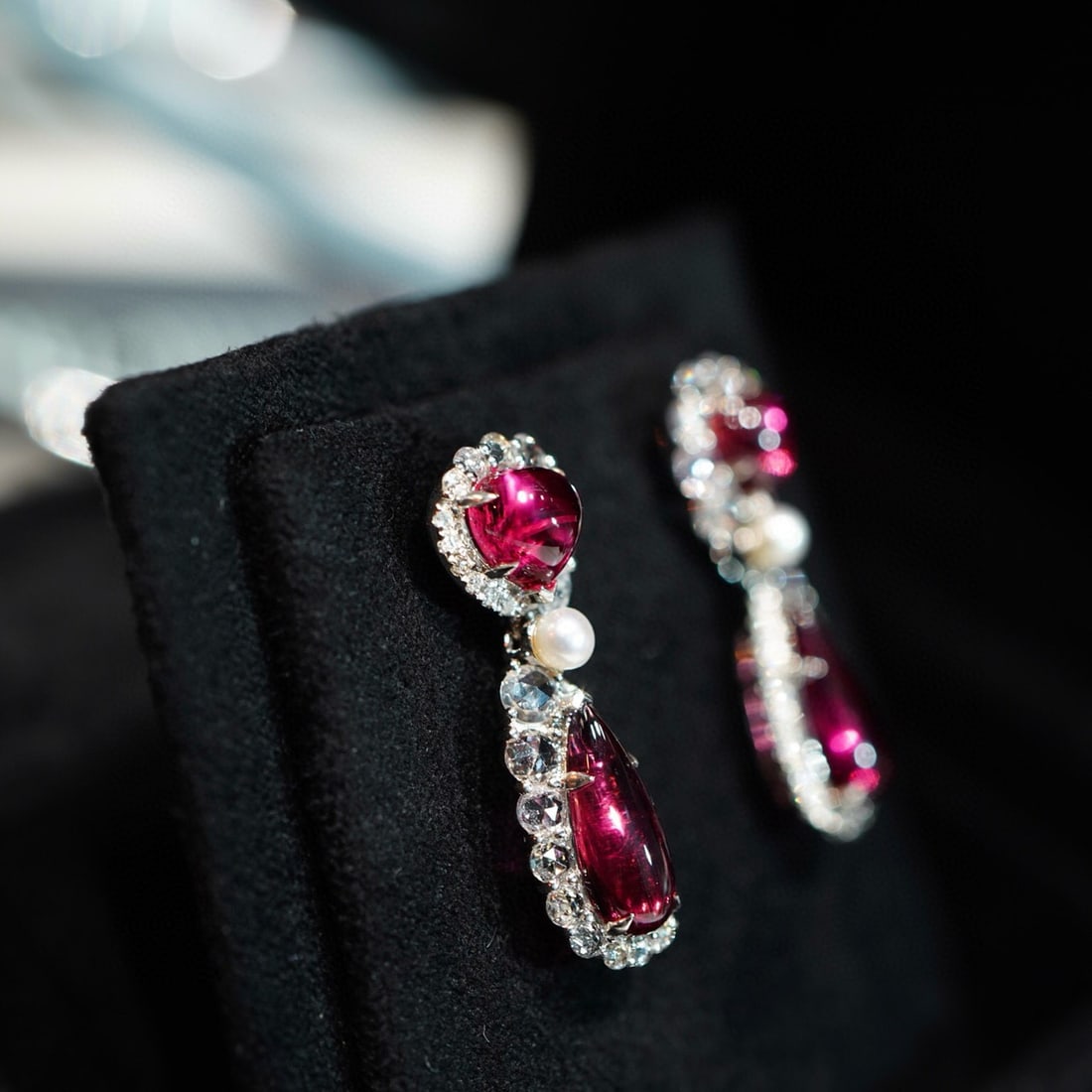 14k Gold 4.6 Ct Natural Tourmaline & Diamond & Sapphire Earrings - 3