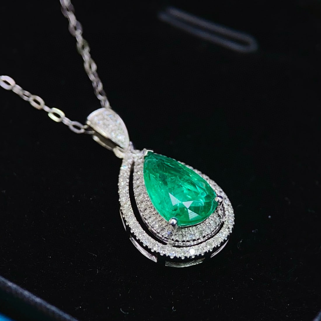 14k Gold 1 Ct Natural Emerald & Diamond Pendant( Without Chain ) - 2