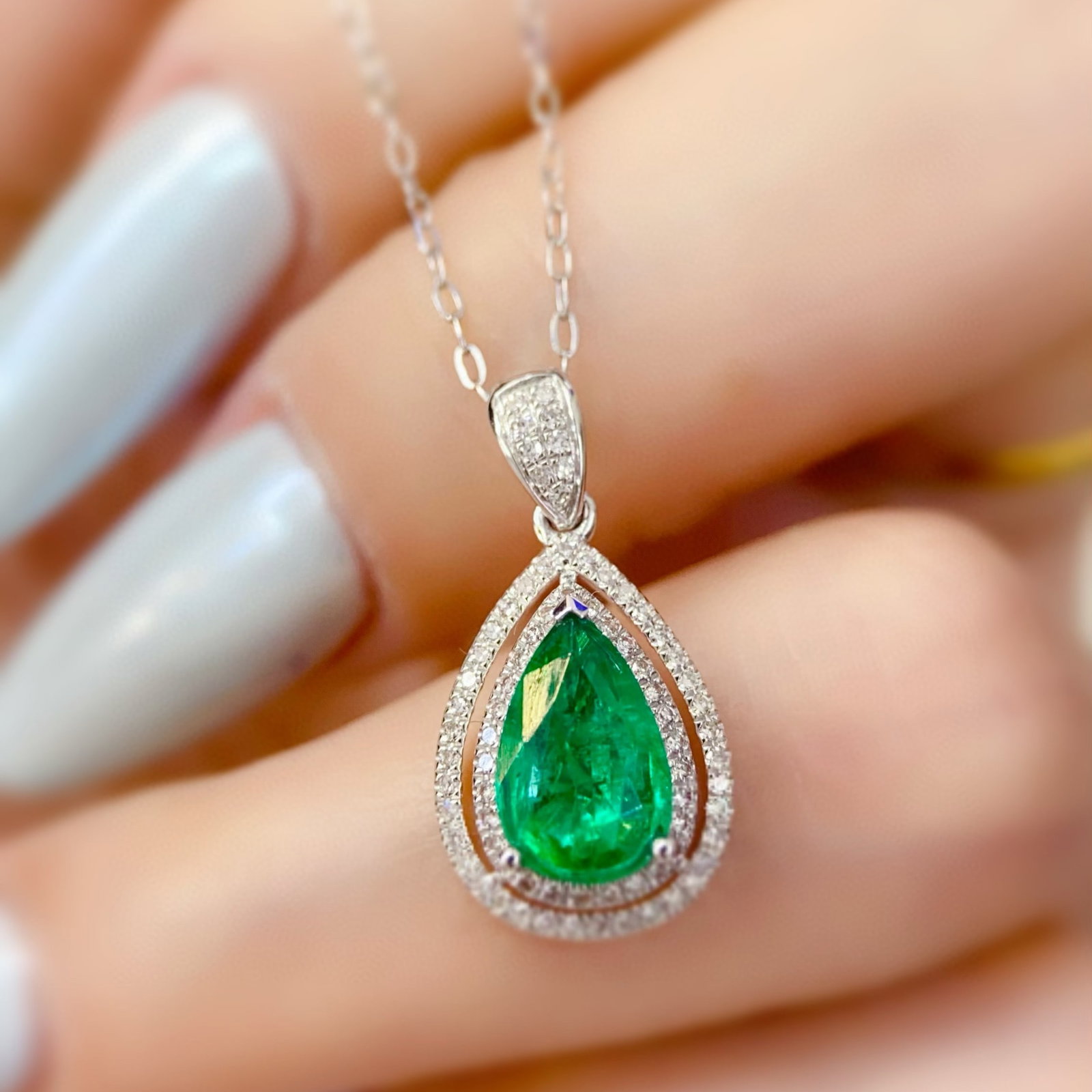 14k Gold 1 Ct Natural Emerald & Diamond Pendant( Without Chain ) - 4