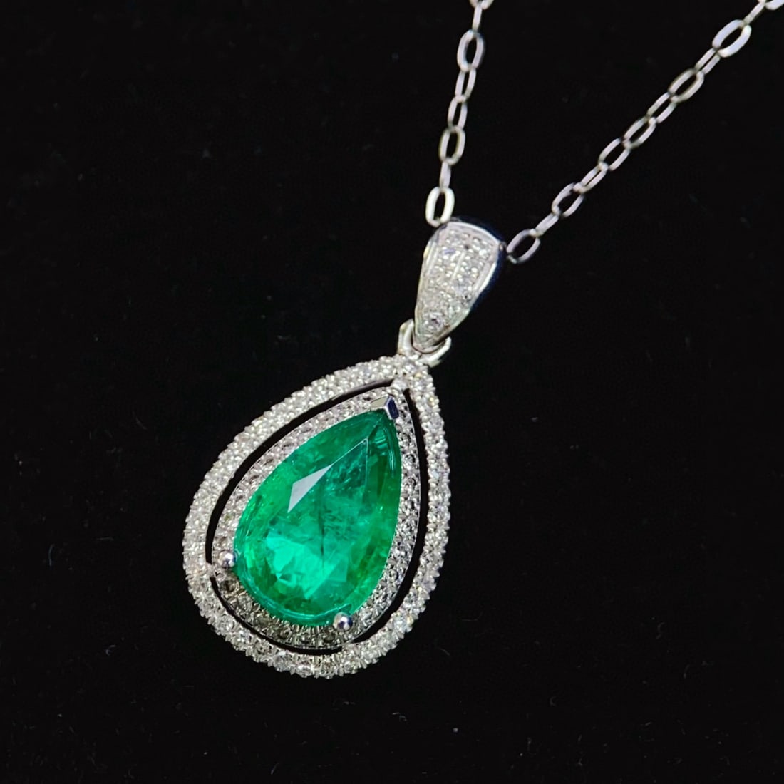 14k Gold 1 Ct Natural Emerald & Diamond Pendant( Without Chain ) - 6