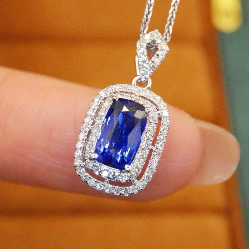 14k Gold 1.28 Ctw Natural Sapphire & Diamond Pendant( Without Chain ) - 2