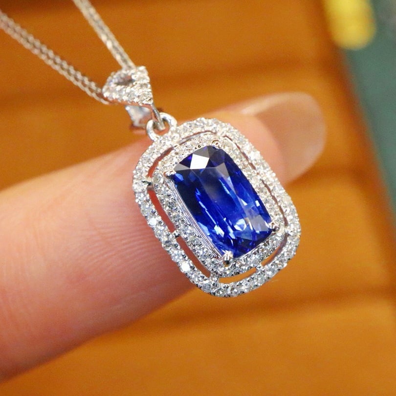 14k Gold 1.28 Ctw Natural Sapphire & Diamond Pendant( Without Chain ) - 3