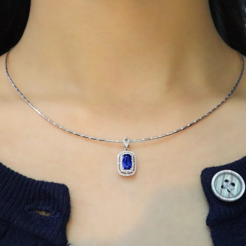 14k Gold 1.28 Ctw Natural Sapphire & Diamond Pendant( Without Chain ) - 5