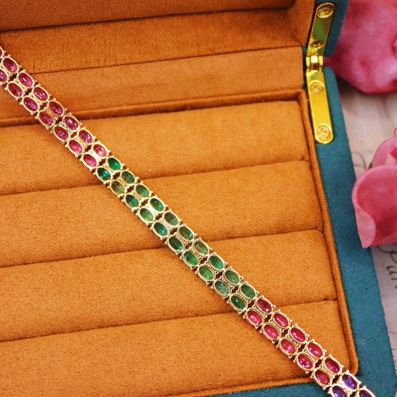 14k Gold 25.2 Ctw Natural Emerald & Sapphire Bracelet - 4