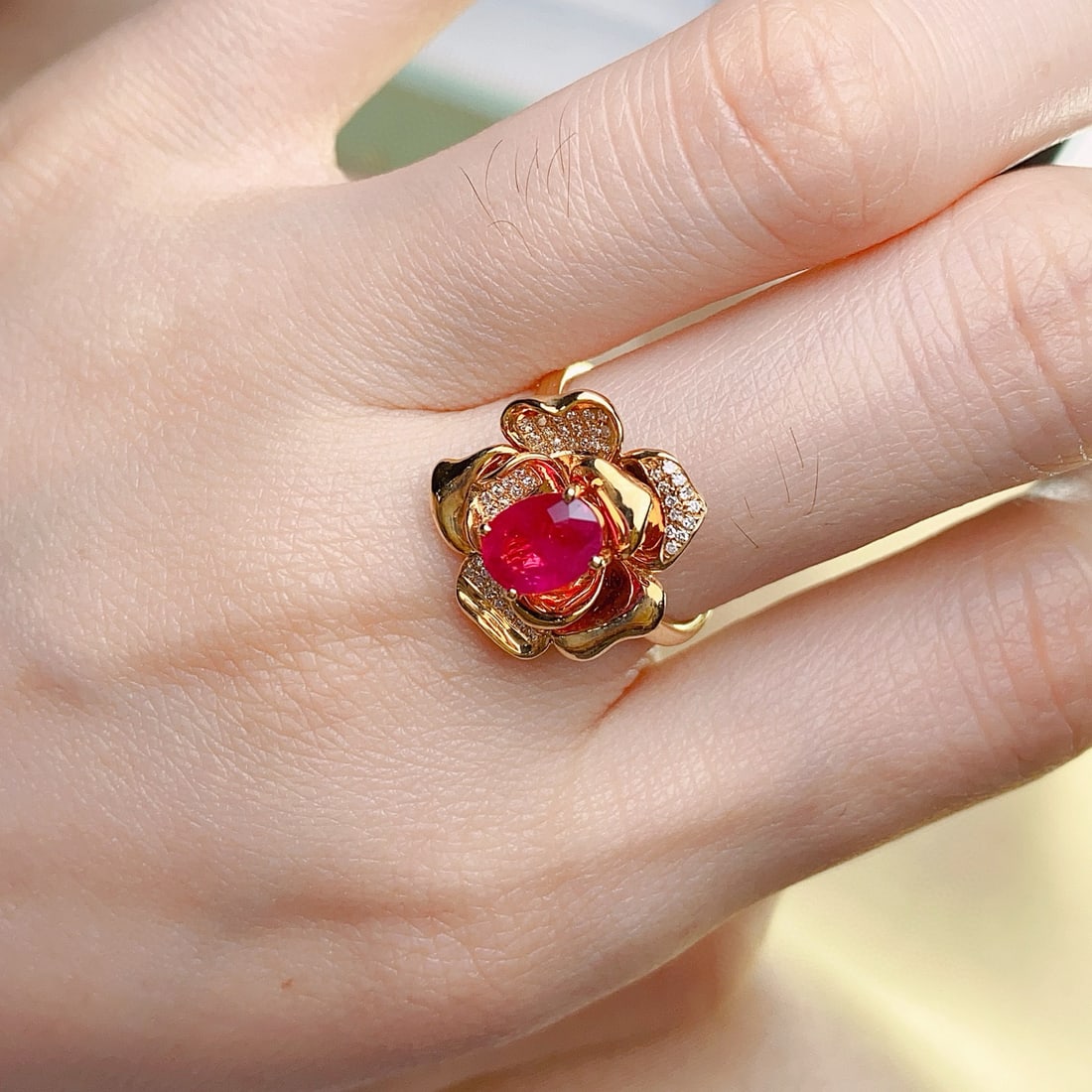 14k Gold 1.3 Ct Natural Ruby & Diamond Ring - 6