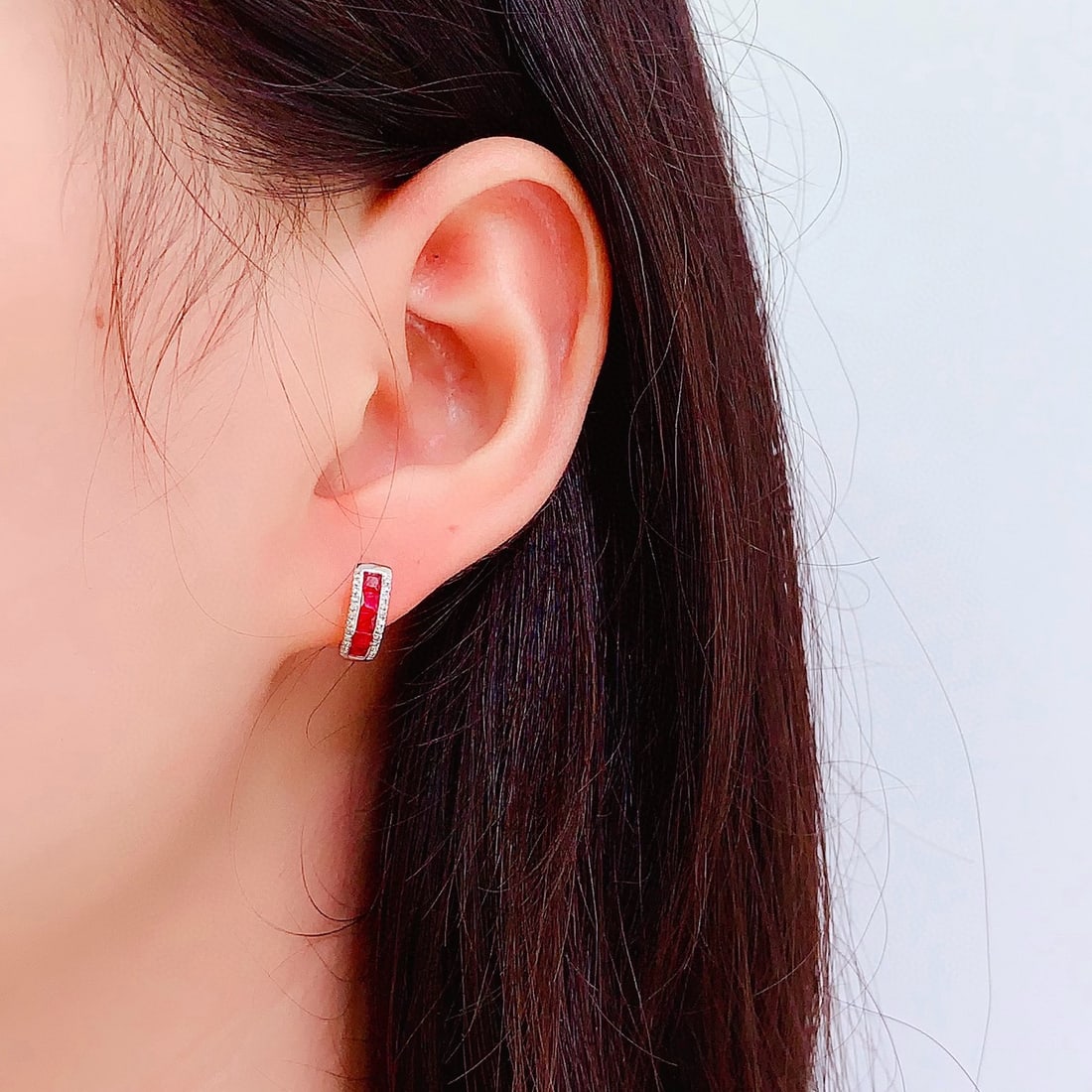 14k Gold 1 Ct Natural Ruby & Diamond Earrings - 5
