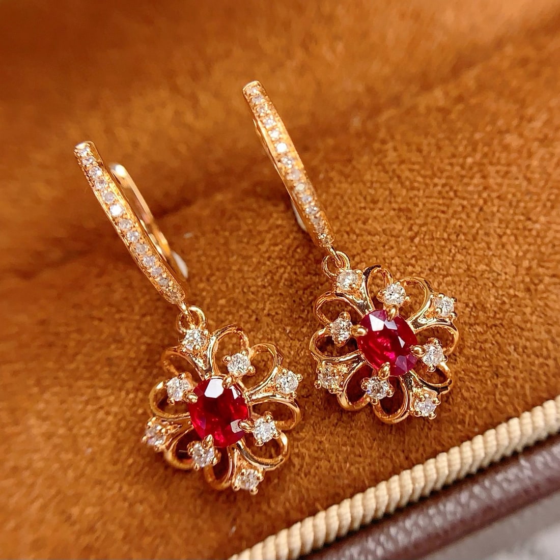 14k Gold 0.8 Ct Natural Ruby & Diamond Earrings (1 of 7)