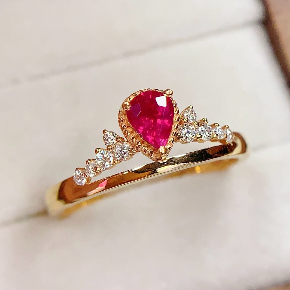 14k Gold 0.55 Ct Natural Ruby & Diamond Ring - 4