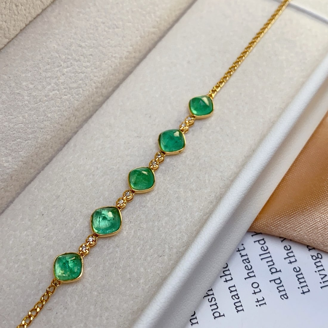 14k Gold 3.8 Ct Natural Emerald & Diamond Bracelet - 3