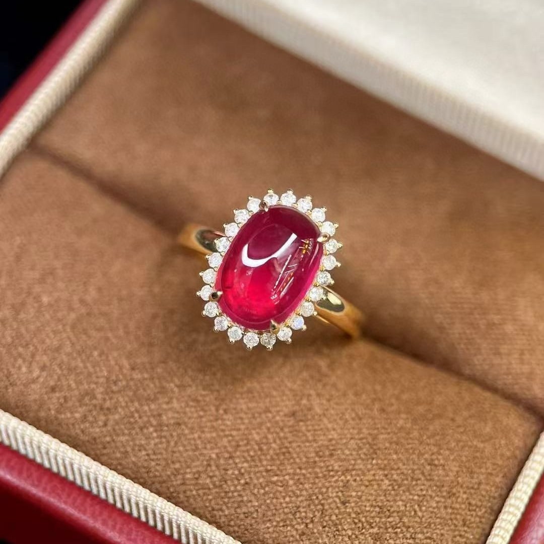 14k Gold 4.12 Ctw Natural Tourmaline & Diamond Ring: Ref:231007253 // gold content:14k gold // ring size:7. 25us // // main gemstone:tourmaline // shape:oval // carat weight:3. 88ct // color:red // treatment:natural // // adjacent gemstone 2 : diamond