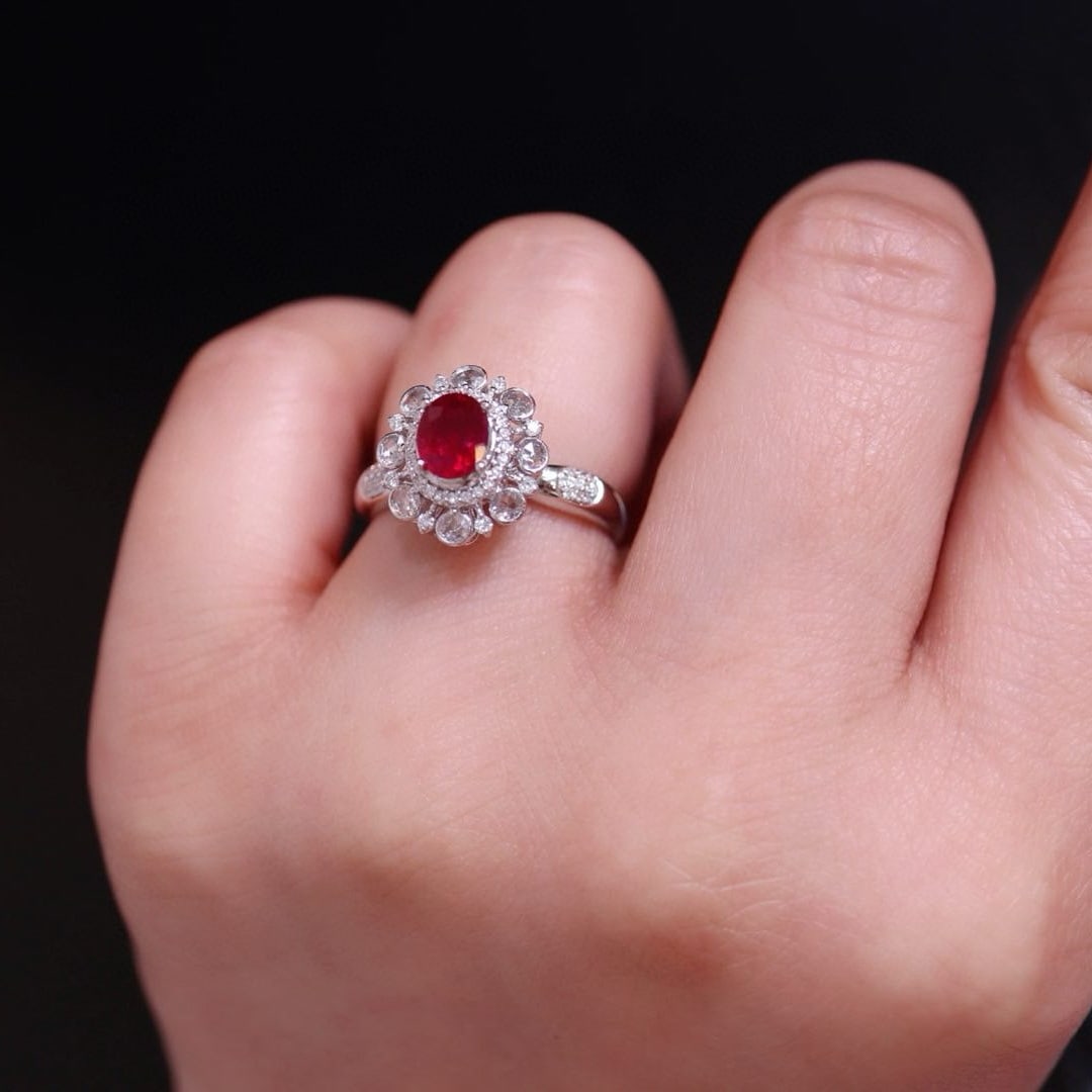 14k Gold 0.82 Ct Natural Ruby & Diamond Ring - 6
