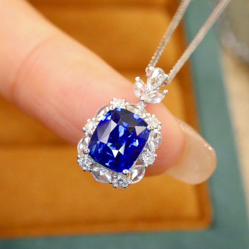 14k Gold 2.31 Ctw Natural Sapphire & Diamond Pendant( Without Chain ) - 2