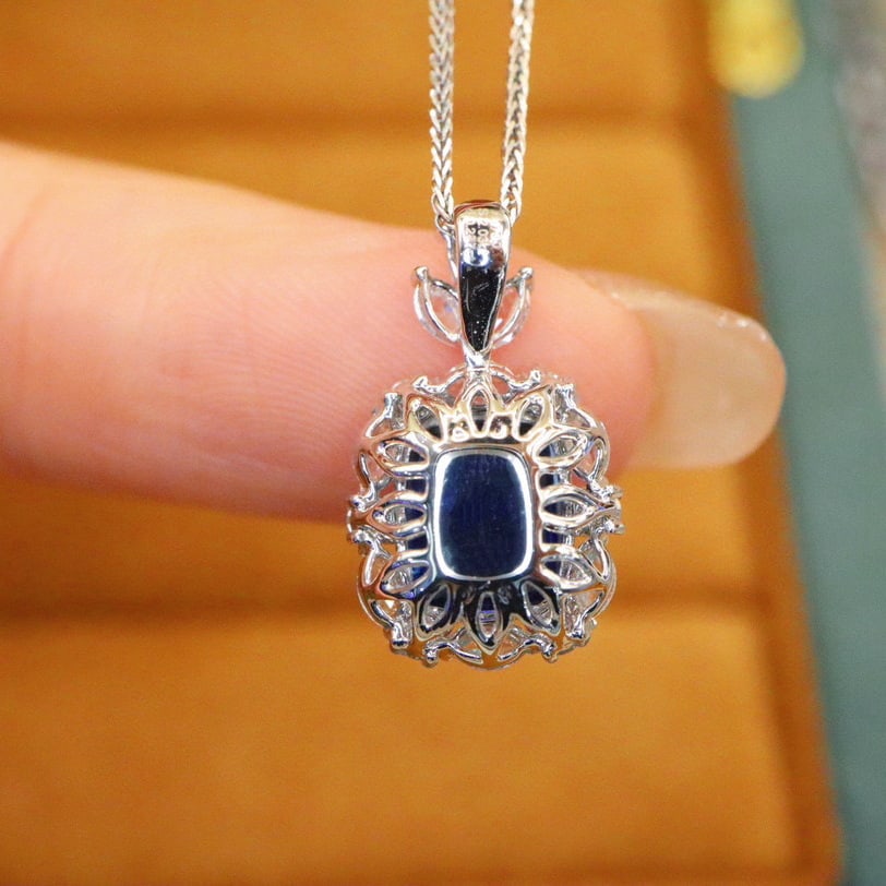 14k Gold 2.31 Ctw Natural Sapphire & Diamond Pendant( Without Chain ) - 4