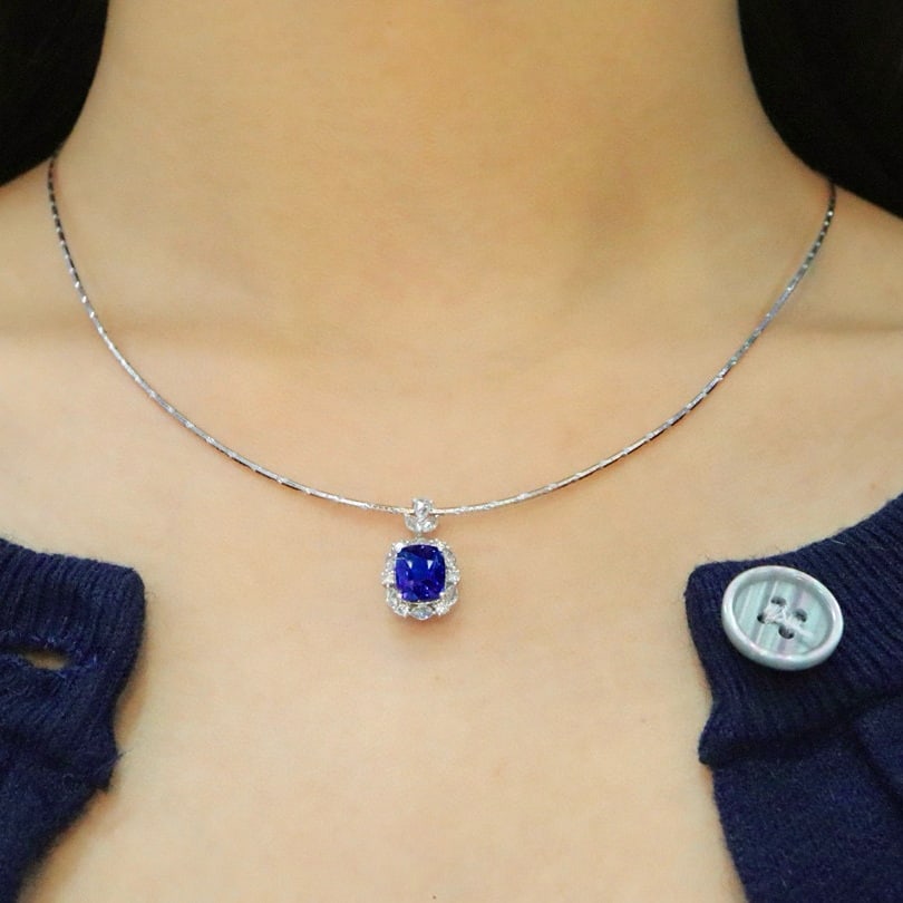14k Gold 2.31 Ctw Natural Sapphire & Diamond Pendant( Without Chain ) - 5