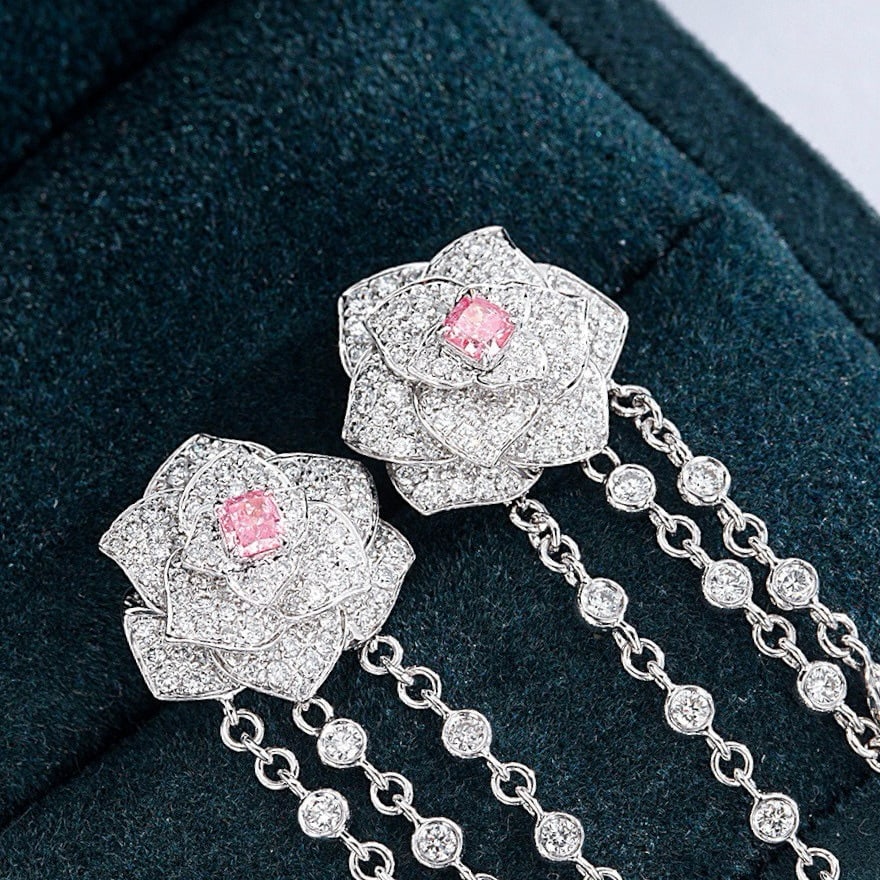 14k Gold 2.15 Ctw Natural Pink Diamond & Diamond Earrings - 5