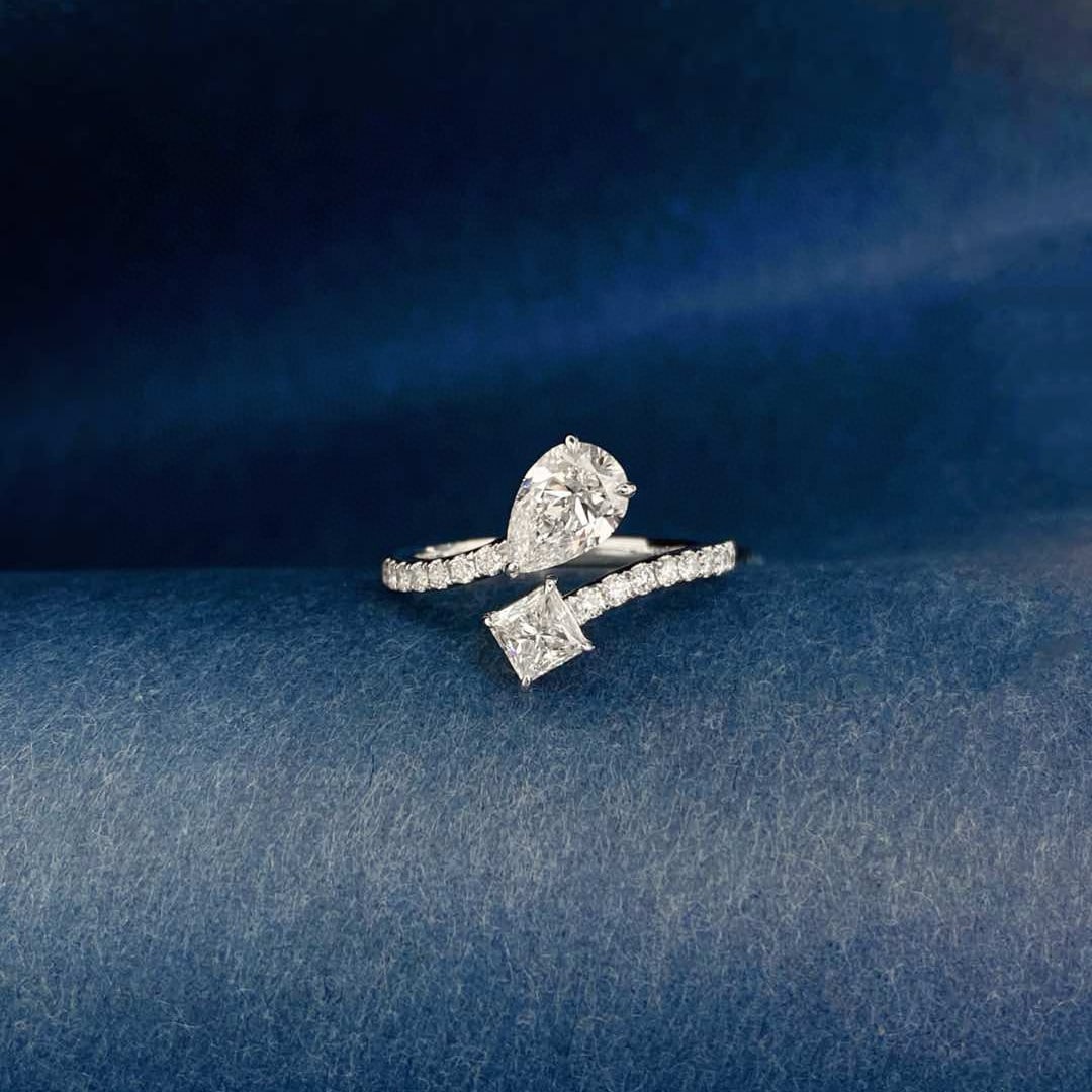 Gia Certified 14k Gold 1.78 Ctw Natural E-f Vs2 Pear & Princess Diamond Ring: Ref:231008042 // gold content:14k gold // ring size:7. 25us // // main gemstone:diamond // certified:gia // shape:pear & princess // carat weight:1. 53ct // clarity grade:vs2 // color:e-f //