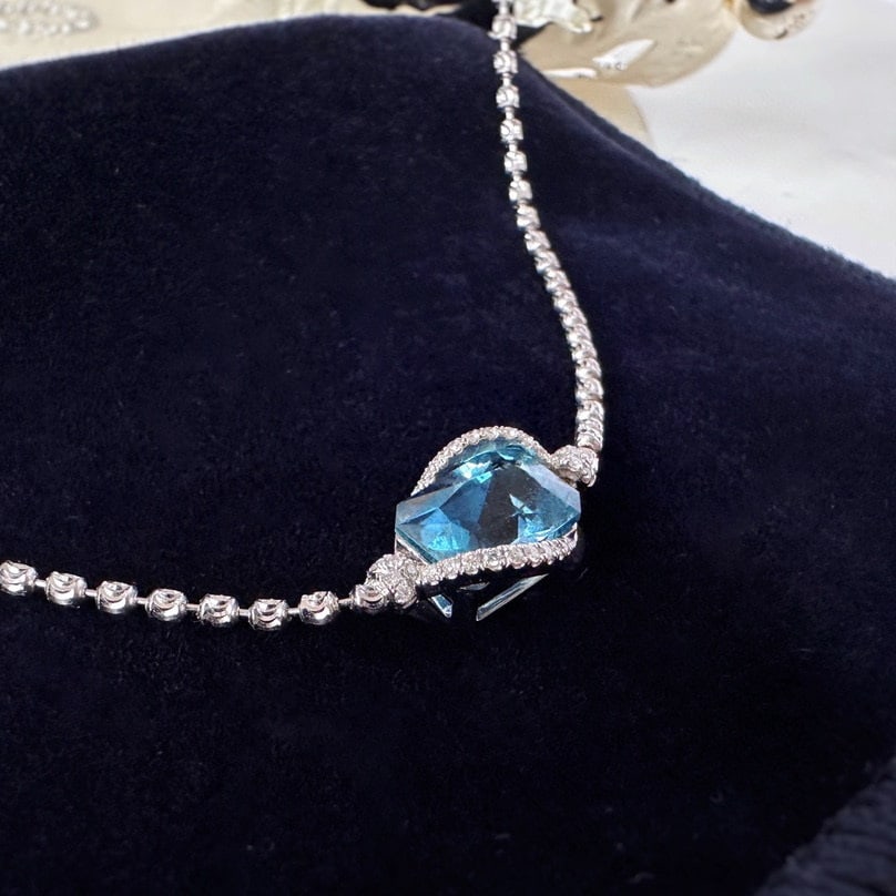 14k Gold 1.1 Ct Natural Aquamarine & Diamond Necklace - 7