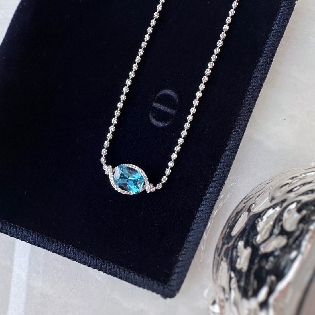 14k Gold 1.1 Ct Natural Aquamarine & Diamond Necklace - 8