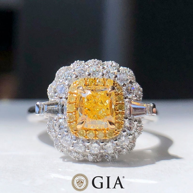 Gia Certified 14k Gold 1.72 Ctw Natural Yellow Diamond & Diamond Ring (1 of 5)