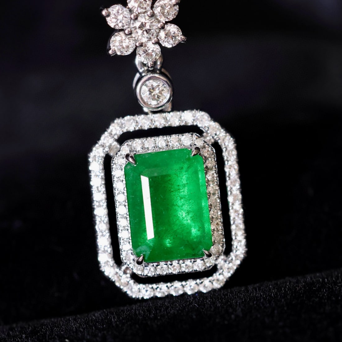 14k Gold 2.04 Ctw Vivid Green Natural Emerald & Diamond Pendant( Without Chain ) (1 of 7)