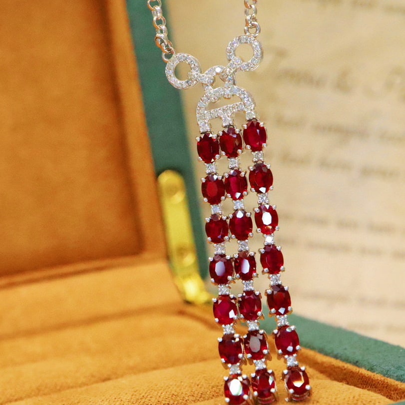 14k Gold 5.16 Ctw Natural Ruby & Diamond Necklace - 2