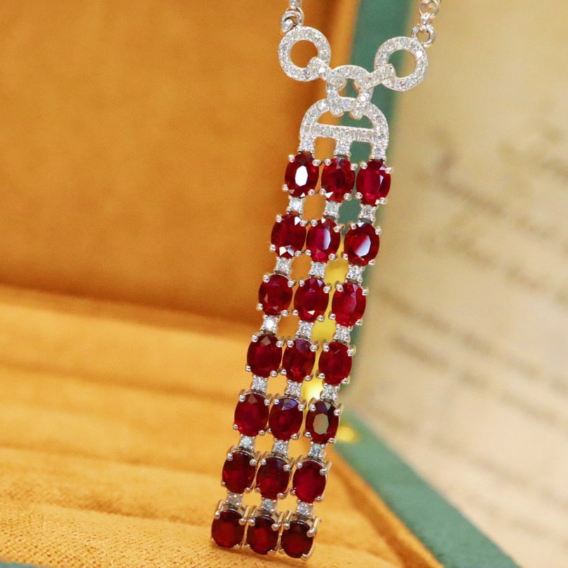 14k Gold 5.16 Ctw Natural Ruby & Diamond Necklace - 3