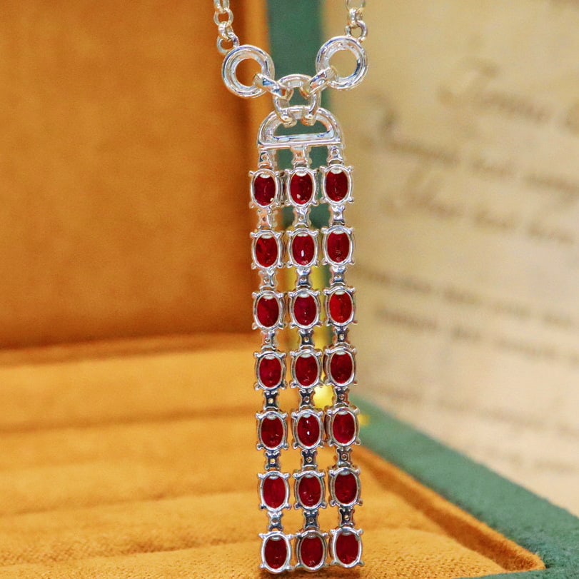 14k Gold 5.16 Ctw Natural Ruby & Diamond Necklace - 4
