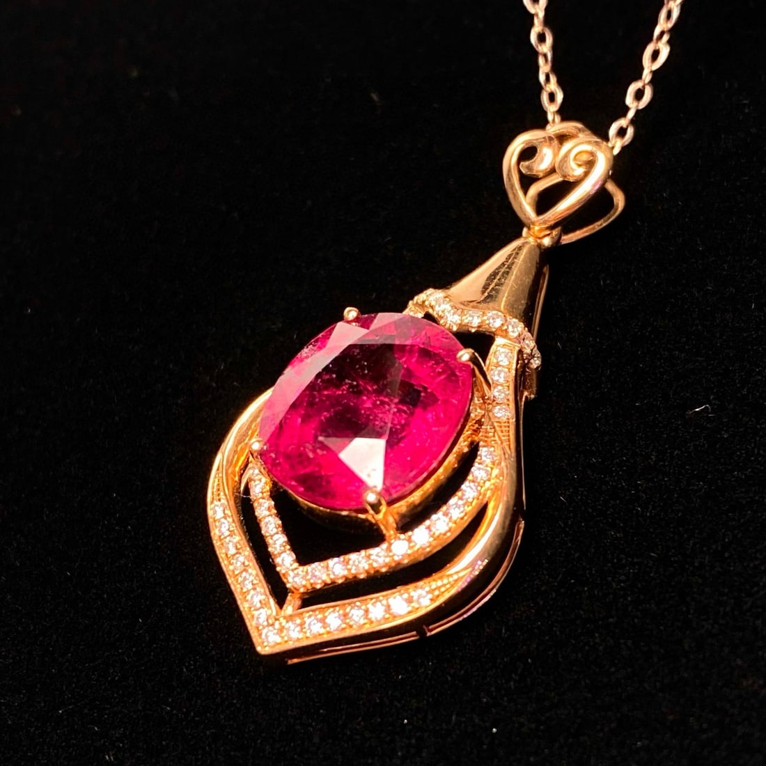 14k Gold 4.95 Ct Natural Tourmaline & Diamond Pendant( Without Chain ) - 2