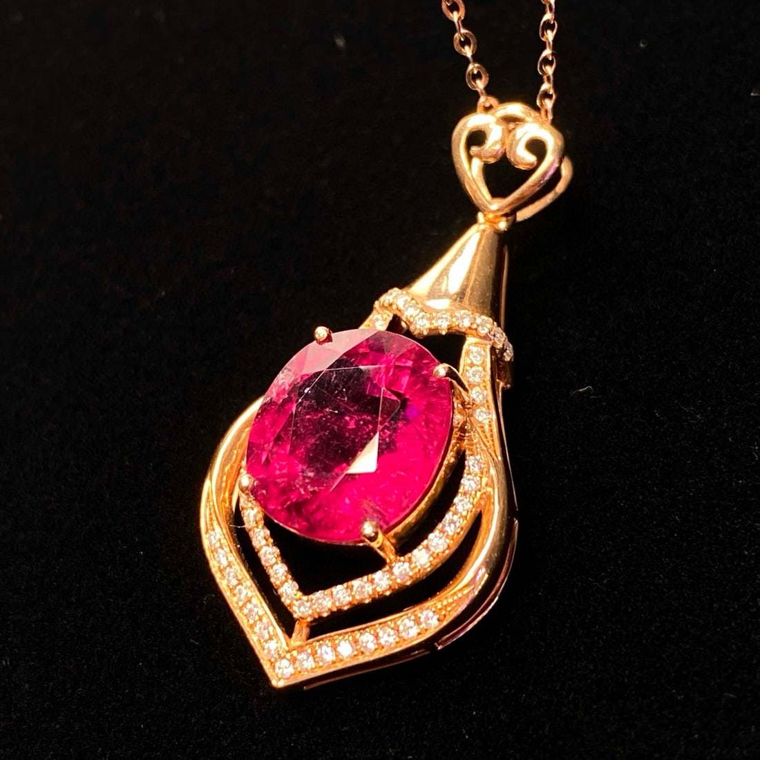 14k Gold 4.95 Ct Natural Tourmaline & Diamond Pendant( Without Chain ) - 3
