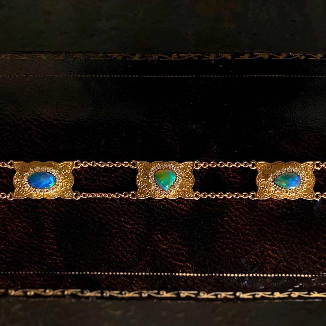 14k Gold 0.8 Ctw Natural Opal & Diamond Bracelet - 5