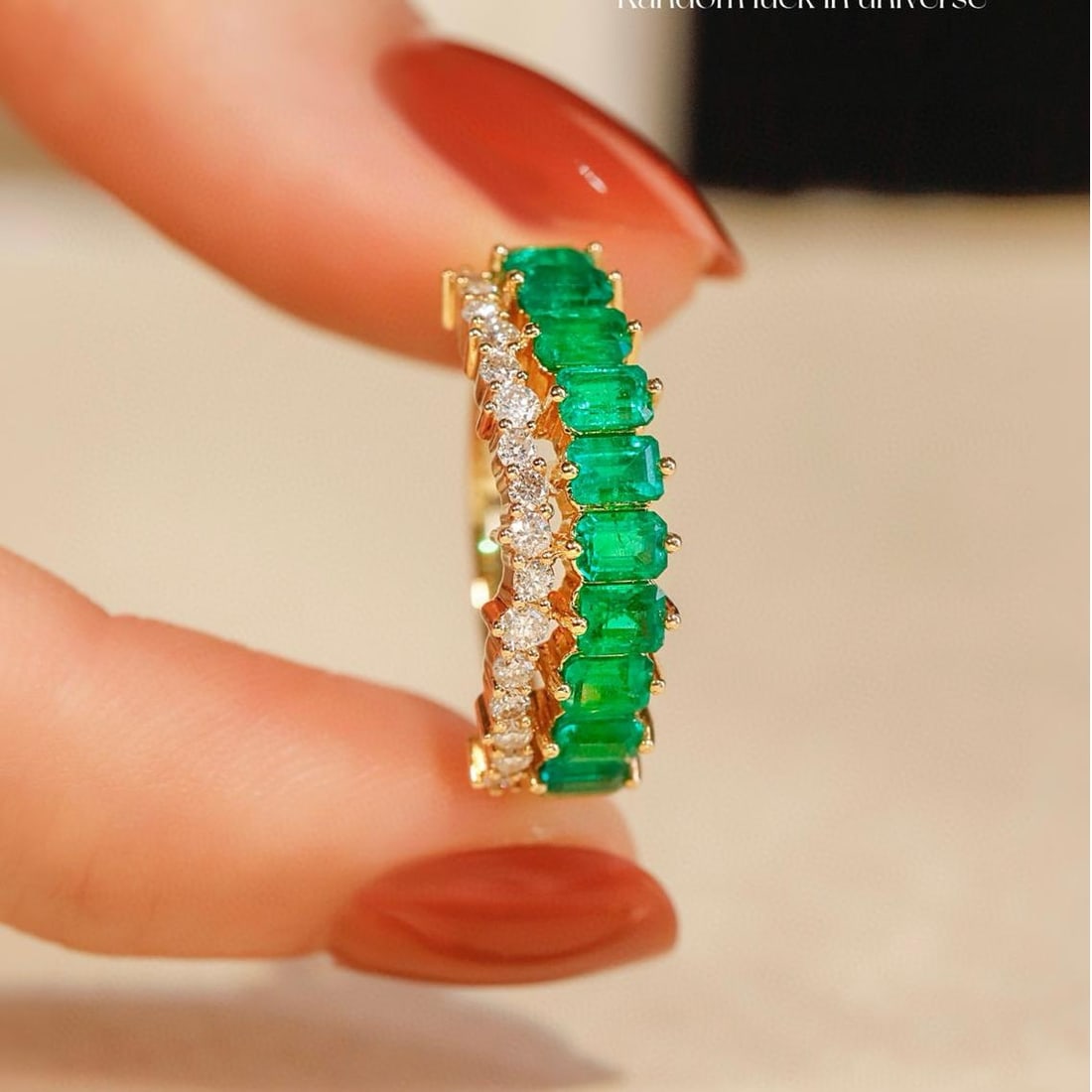 14k Gold 1.51 Ctw Vivid Green Natural Emerald & Diamond Ring: Ref:231008105 // gold content:14k gold // ring size:7. 25us // // main gemstone:emerald // shape:octagonal // carat weight:1. 20ct // color:vivid green // treatment:natural // // adjacent gemstone 2