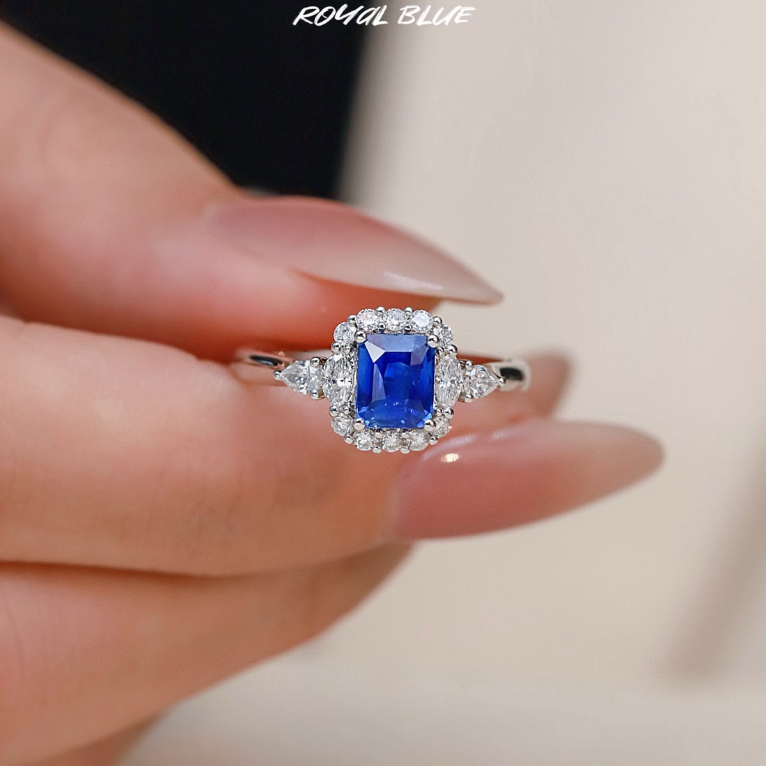 14k Gold 1.55 Ctw Natural Sapphire & Diamond Ring: Ref:231008110 // gold content:14k gold // ring size:7. 25us // // main gemstone:sapphire // shape:octagonal // carat weight:1. 14ct // color:royal blue // treatment:natural // // adjacent gemstone 2