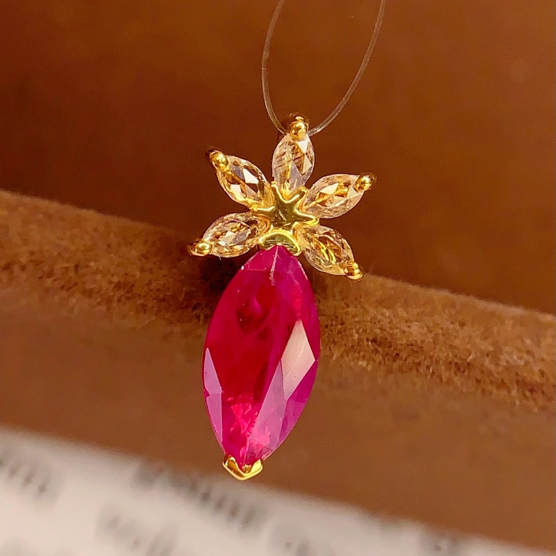 14k Gold 0.85 Ct Natural Ruby & Sapphire Pendant( Without Chain ) - 3