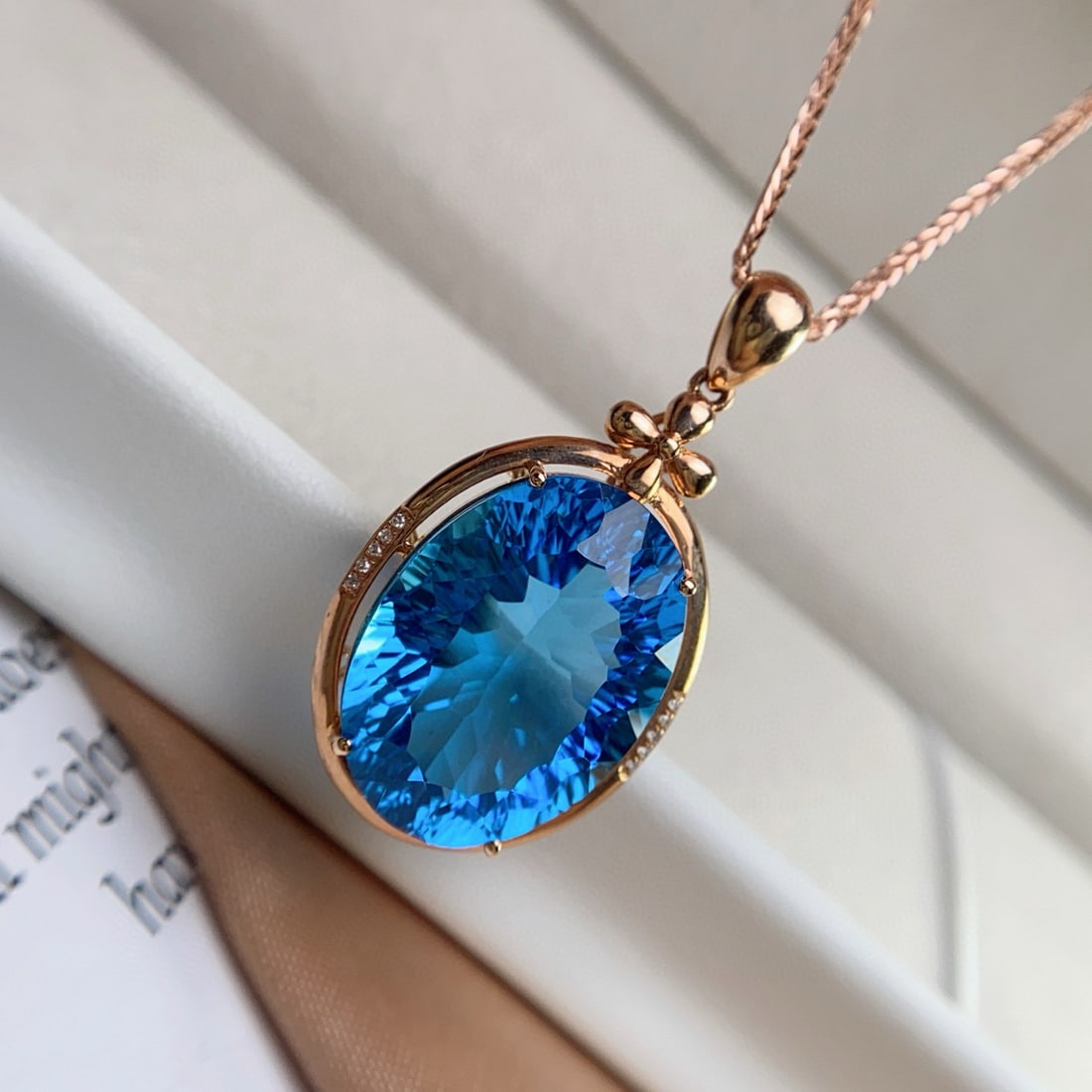 14k Gold 19.85 Ct Natural Topaz & Diamond Pendant( Without Chain ) - 4