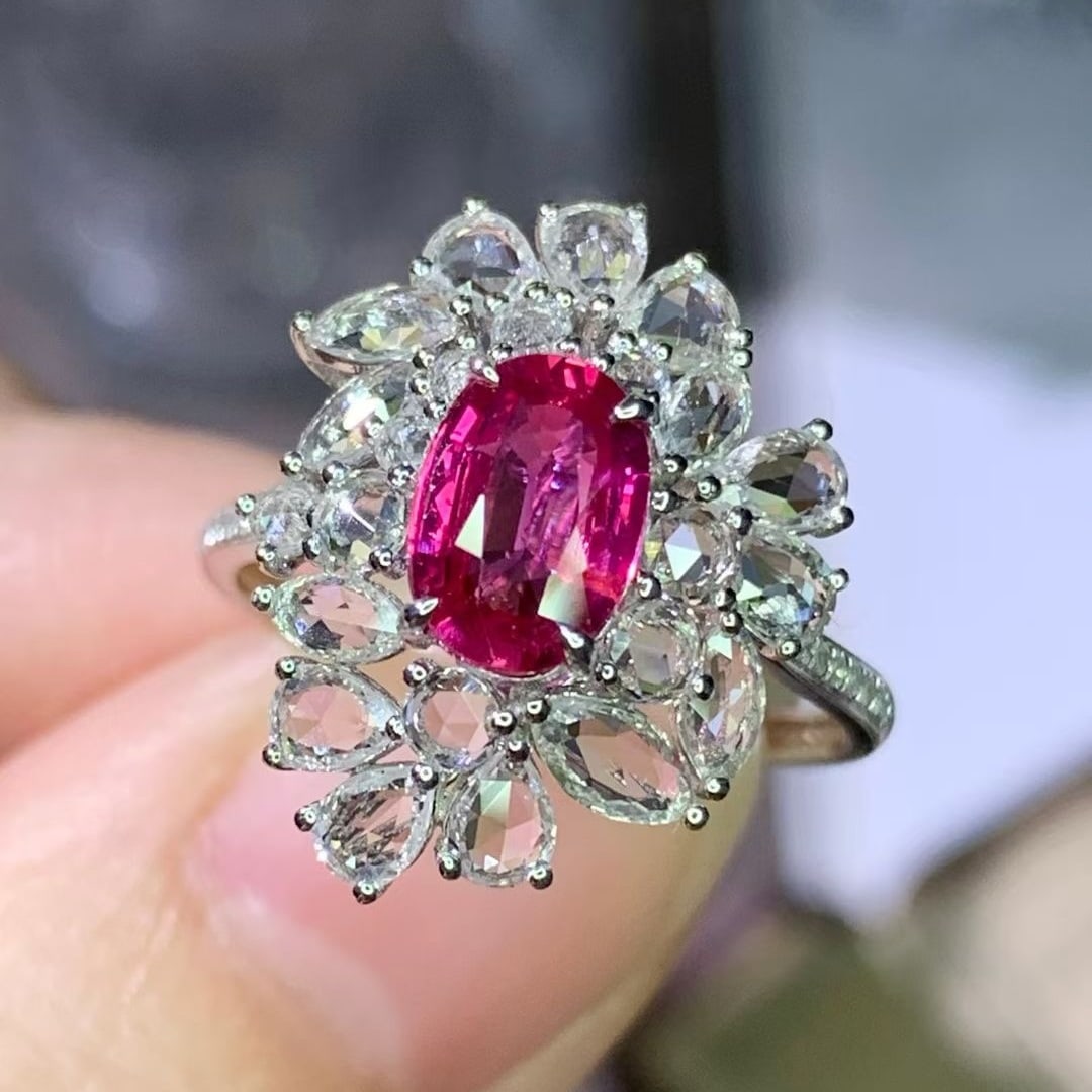 14k Gold 1.16 Ct Natural Ruby & Diamond & Sapphire Ring: Ref:231008136 // gold content:14k gold // ring size:7. 25us // // main gemstone:ruby // shape:oval // carat weight:1. 16ct // color:red // treatment:natural // // adjacent gemstone 2 : diamond //
